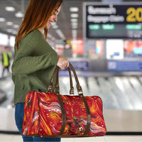 Personalized Spain Football Bull Mascot Travel Bag Dynamic Spanish Sunburst Abstract Flame