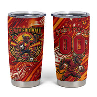 Personalized Spain Football Bull Mascot Tumbler Cup Dynamic Spanish Sunburst Abstract Flame