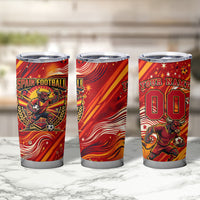Personalized Spain Football Bull Mascot Tumbler Cup Dynamic Spanish Sunburst Abstract Flame