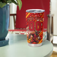 Personalized Spain Football Bull Mascot Tumbler Cup Dynamic Spanish Sunburst Abstract Flame