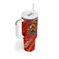 Personalized Spain Football Bull Mascot Tumbler With Handle Dynamic Spanish Sunburst Abstract Flame