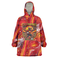 Personalized Spain Football Bull Mascot Wearable Blanket Hoodie Dynamic Spanish Sunburst Abstract Flame