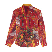 Personalized Spain Football Bull Mascot Women Casual Shirt Dynamic Spanish Sunburst Abstract Flame