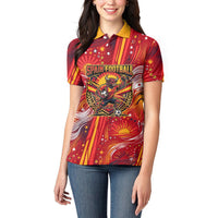 Personalized Spain Football Bull Mascot Women Polo Shirt Dynamic Spanish Sunburst Abstract Flame