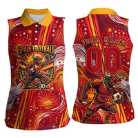 Personalized Spain Football Bull Mascot Women Sleeveless Polo Shirt Dynamic Spanish Sunburst Abstract Flame