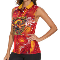 Personalized Spain Football Bull Mascot Women Sleeveless Polo Shirt Dynamic Spanish Sunburst Abstract Flame