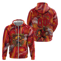 Personalized Spain Football Bull Mascot Zip Hoodie Dynamic Spanish Sunburst Abstract Flame