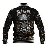 Skull Mable Golden Abstract Art Baseball Jacket Fuck You Excuses Learn To Admit When You Fuck Up - Wonder Print Shop