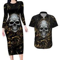 Skull Mable Golden Abstract Art Couples Matching Long Sleeve Bodycon Dress and Hawaiian Shirt Fuck You Excuses Learn To Admit When You Fuck Up - Wonder Print Shop