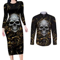 Skull Mable Golden Abstract Art Couples Matching Long Sleeve Bodycon Dress and Long Sleeve Button Shirts Fuck You Excuses Learn To Admit When You Fuck Up - Wonder Print Shop