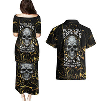 Skull Mable Golden Abstract Art Couples Matching Puletasi Dress and Hawaiian Shirt Fuck You Excuses Learn To Admit When You Fuck Up - Wonder Print Shop