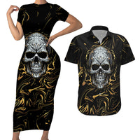 Skull Mable Golden Abstract Art Couples Matching Short Sleeve Bodycon Dress and Hawaiian Shirt Fuck You Excuses Learn To Admit When You Fuck Up - Wonder Print Shop