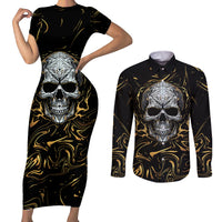Skull Mable Golden Abstract Art Couples Matching Short Sleeve Bodycon Dress and Long Sleeve Button Shirts Fuck You Excuses Learn To Admit When You Fuck Up - Wonder Print Shop