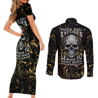 Skull Mable Golden Abstract Art Couples Matching Short Sleeve Bodycon Dress and Long Sleeve Button Shirts Fuck You Excuses Learn To Admit When You Fuck Up - Wonder Print Shop