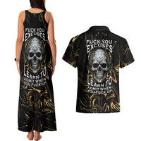 Skull Mable Golden Abstract Art Couples Matching Tank Maxi Dress and Hawaiian Shirt Fuck You Excuses Learn To Admit When You Fuck Up - Wonder Print Shop