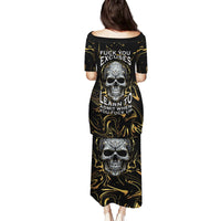 Skull Mable Golden Abstract Art Family Matching Puletasi Dress and Hawaiian Shirt Fuck You Excuses Learn To Admit When You Fuck Up - Wonder Print Shop