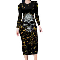 Skull Mable Golden Abstract Art Long Sleeve Bodycon Dress Fuck You Excuses Learn To Admit When You Fuck Up - Wonder Print Shop