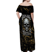 Skull Mable Golden Abstract Art Off Shoulder Maxi Dress Fuck You Excuses Learn To Admit When You Fuck Up - Wonder Print Shop