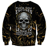 Skull Mable Golden Abstract Art Sweatshirt Fuck You Excuses Learn To Admit When You Fuck Up - Wonder Print Shop