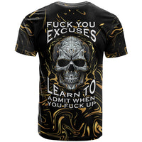 Skull Mable Golden Abstract Art T Shirt Fuck You Excuses Learn To Admit When You Fuck Up - Wonder Print Shop