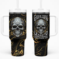 Skull Mable Golden Abstract Art Tumbler With Handle Fuck You Excuses Learn To Admit When You Fuck Up - Wonder Print Shop