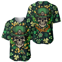 Skull and Shamrock Leaf Pattern Baseball Jersey Good Luck - Wonder Print Shop