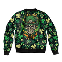 Skull and Shamrock Leaf Pattern Bomber Jacket Good Luck - Wonder Print Shop