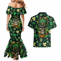 Skull and Shamrock Leaf Pattern Couples Matching Mermaid Dress and Hawaiian Shirt Good Luck - Wonder Print Shop