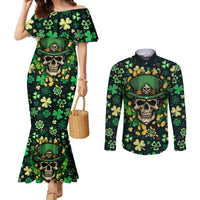 skull-and-shamrock-leaf-pattern-couples-matching-mermaid-dress-and-long-sleeve-button-shirts-good-luck