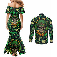 skull-and-shamrock-leaf-pattern-couples-matching-mermaid-dress-and-long-sleeve-button-shirts-good-luck