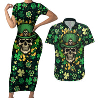 Skull and Shamrock Leaf Pattern Couples Matching Short Sleeve Bodycon Dress and Hawaiian Shirt Good Luck - Wonder Print Shop