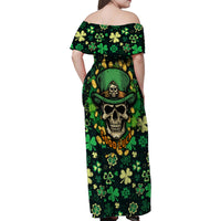Skull and Shamrock Leaf Pattern Family Matching Off Shoulder Maxi Dress and Hawaiian Shirt Good Luck - Wonder Print Shop