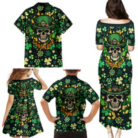 Skull and Shamrock Leaf Pattern Family Matching Puletasi Dress and Hawaiian Shirt Good Luck - Wonder Print Shop
