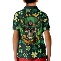 Skull and Shamrock Leaf Pattern Kid Polo Shirt Good Luck - Wonder Print Shop