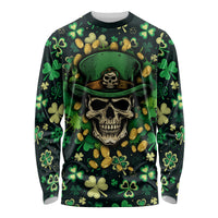 Skull and Shamrock Leaf Pattern Long Sleeve Shirt Good Luck - Wonder Print Shop