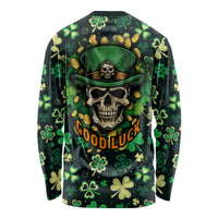 Skull and Shamrock Leaf Pattern Long Sleeve Shirt Good Luck - Wonder Print Shop