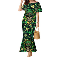 Skull and Shamrock Leaf Pattern Mermaid Dress Good Luck - Wonder Print Shop