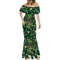 Skull and Shamrock Leaf Pattern Mermaid Dress Good Luck - Wonder Print Shop