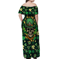 Skull and Shamrock Leaf Pattern Off Shoulder Maxi Dress Good Luck - Wonder Print Shop