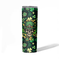 Skull and Shamrock Leaf Pattern Skinny Tumbler Good Luck - Wonder Print Shop