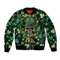 Skull and Shamrock Leaf Pattern Sleeve Zip Bomber Jacket Good Luck - Wonder Print Shop