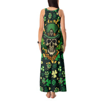 Skull and Shamrock Leaf Pattern Tank Maxi Dress Good Luck - Wonder Print Shop