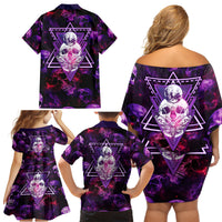 Skull and Moth Family Matching Off Shoulder Short Dress and Hawaiian Shirt Fantasy Cosmic Abstract - Grunge Purple Art - Wonder Print Shop