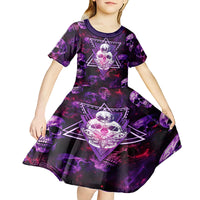 Skull and Moth Kid Short Sleeve Dress Fantasy Cosmic Abstract - Grunge Purple Art - Wonder Print Shop