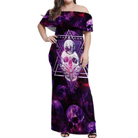 Skull and Moth Off Shoulder Maxi Dress Fantasy Cosmic Abstract - Grunge Purple Art - Wonder Print Shop
