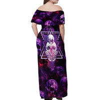 Skull and Moth Off Shoulder Maxi Dress Fantasy Cosmic Abstract - Grunge Purple Art - Wonder Print Shop