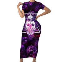 Skull and Moth Short Sleeve Bodycon Dress Fantasy Cosmic Abstract - Grunge Purple Art - Wonder Print Shop