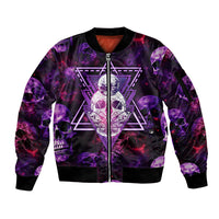 Skull and Moth Sleeve Zip Bomber Jacket Fantasy Cosmic Abstract - Grunge Purple Art - Wonder Print Shop