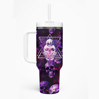 Skull and Moth Tumbler With Handle Fantasy Cosmic Abstract - Grunge Purple Art - Wonder Print Shop