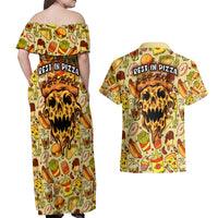 Skull Pizza Pattern Couples Matching Off Shoulder Maxi Dress and Hawaiian Shirt Rest in pizza - Wonder Print Shop